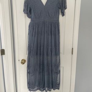 Floor length dusty blue dress from Altar’d State